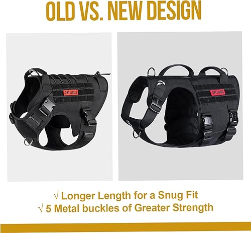 Miniatura 4 de OneTigris Arnés táctico para perro grande, 5 correas de metal con hebilla sin tirones, con paneles de gancho y bucle, chaleco militar resistente