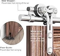 Vista 31 de TSMST Kit de herrajes para puerta corrediza de granero de 6 pies, riel de acero inoxidable de servicio pesado resistente con montaje superior