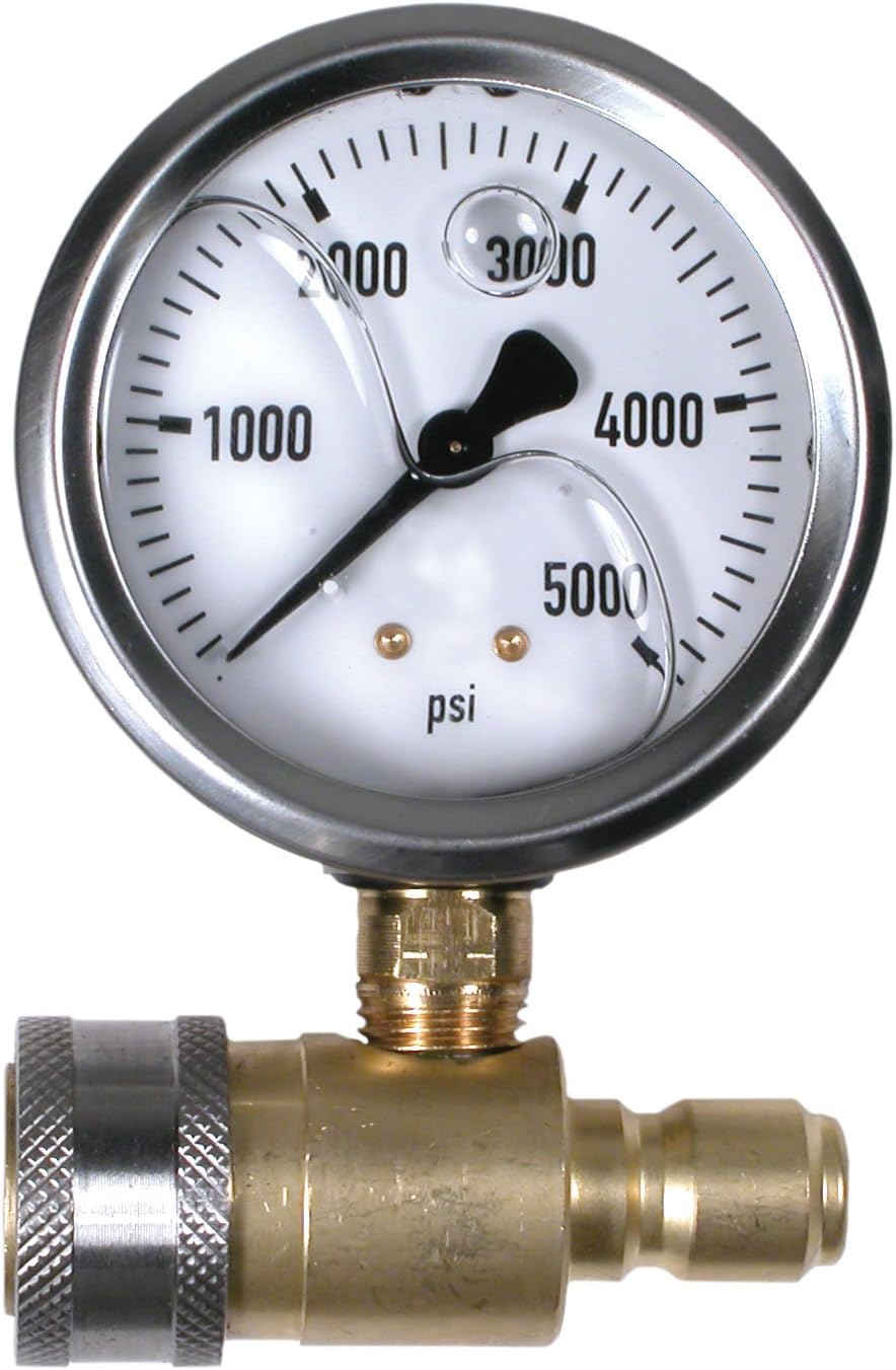 B E Pressure 85.305.001 Pressure Gauge Kit, 5000 psi, 2.5" Size, Inlet : 3/8" Quick Connect Plug, Outlet : 3/8" Quick Connect Coupler, Steel