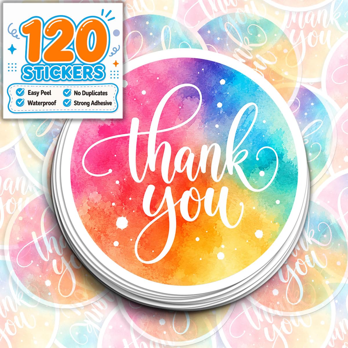 120pcs Thank You Stickers Round Thank You Rainbow Seals 2 Inch