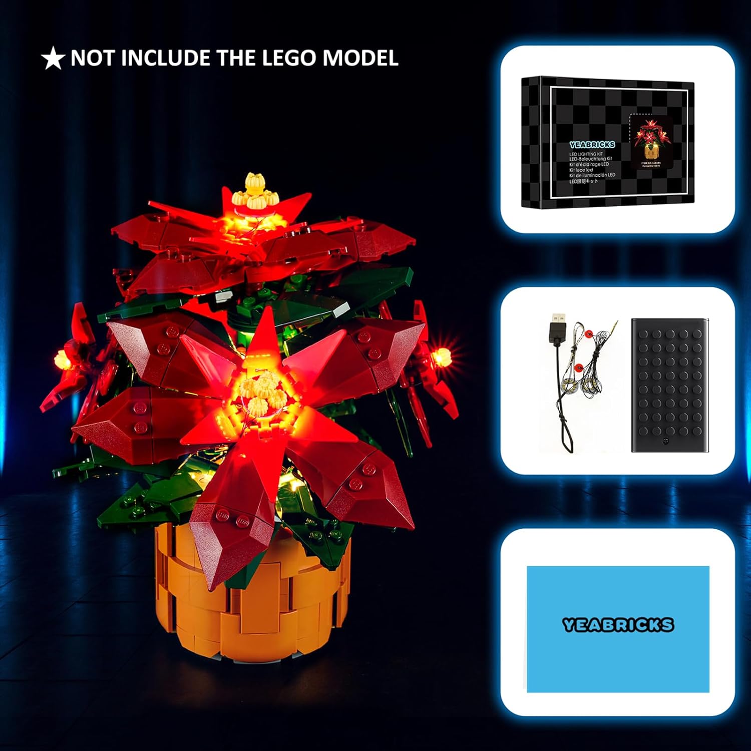 YEABRICKS LED Light for 10370 Icons Poinsettia Building Blocks Model (Building Set NOT Included)