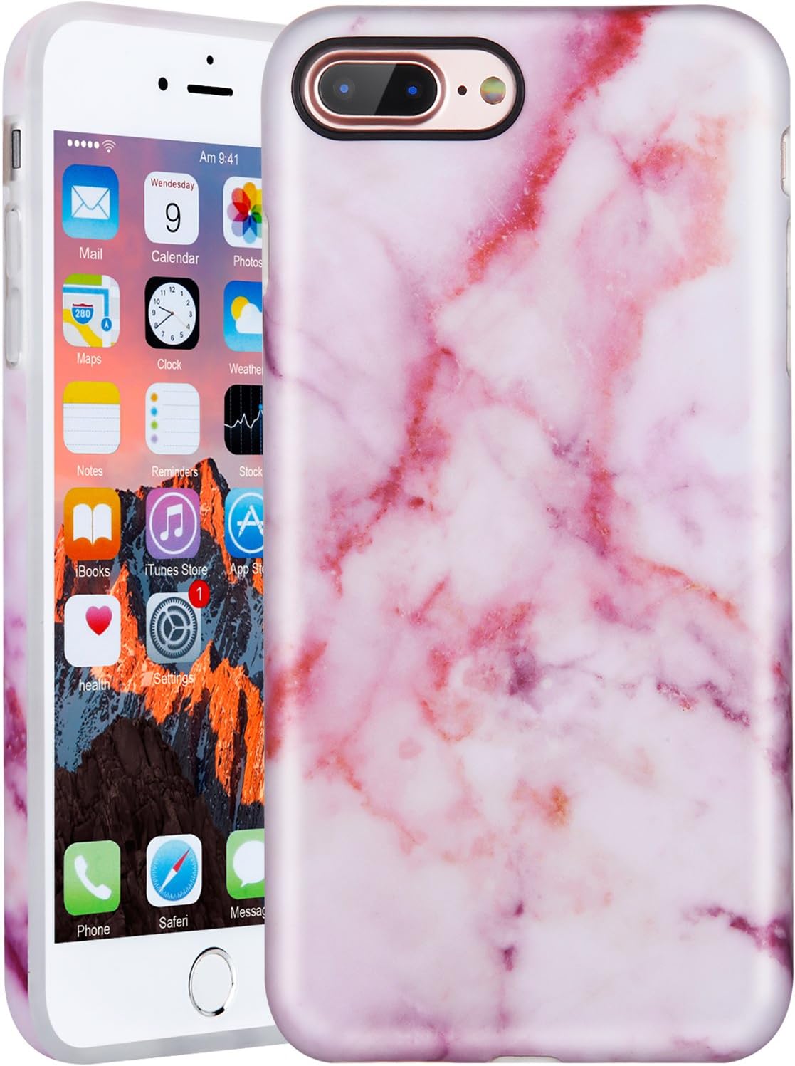 iPhone 7 Plus Case,iPhone 8 Plus Case, Pink White Marble Women Girls Slim Fit Glossy TPU Cute Clear Bumper Soft Rubber Silicone Thin Protective Phone Case Cover for iPhone 7 Plus iPhone 8 Plus