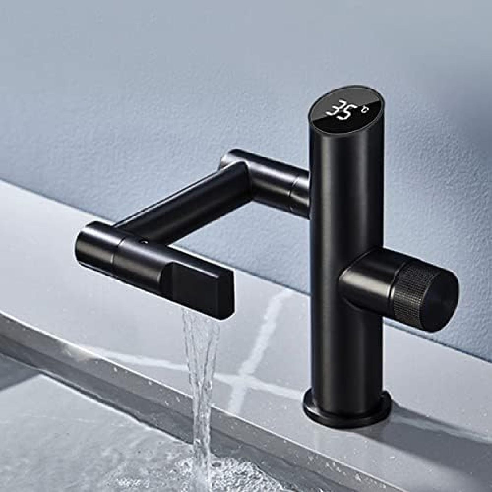 Robinet mitigeur de lavabo cascade avec affichage de température dynamique blanc