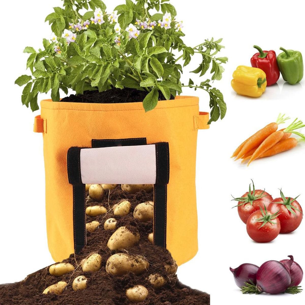 Supvox 3 Stück Mittlere Kartoffelpflanzsäcke aus Dickem Atmungsaktivem Vliesstoff mit Sichtfenster und Zugangsklappe Wasserabsorbierend mit Griffen für Balkon Garten und Terrasse