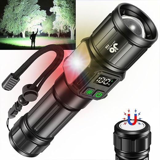 JAY-PARK LED Flashlight Rechargeable, Zoom Super Bright 100000 Lumen Flashlight with Digital Power Display, Handheld Rechargeable Flashlights High Lumens with Long Throw for Camping, Outdoor