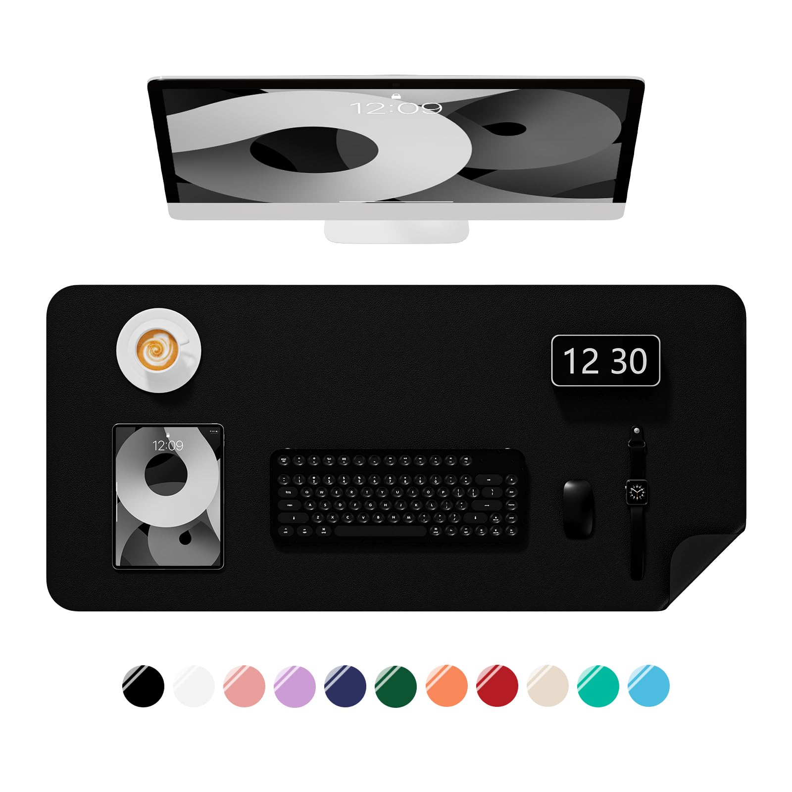 Niniubye Desk Pad, 23.6" x 13.8" PU Leather Non-Slip Desk Mat Large Mouse Pad for Desktop, Waterproof Laptop Computer Writing Mat for Office, Home, Work, Gaming, Black