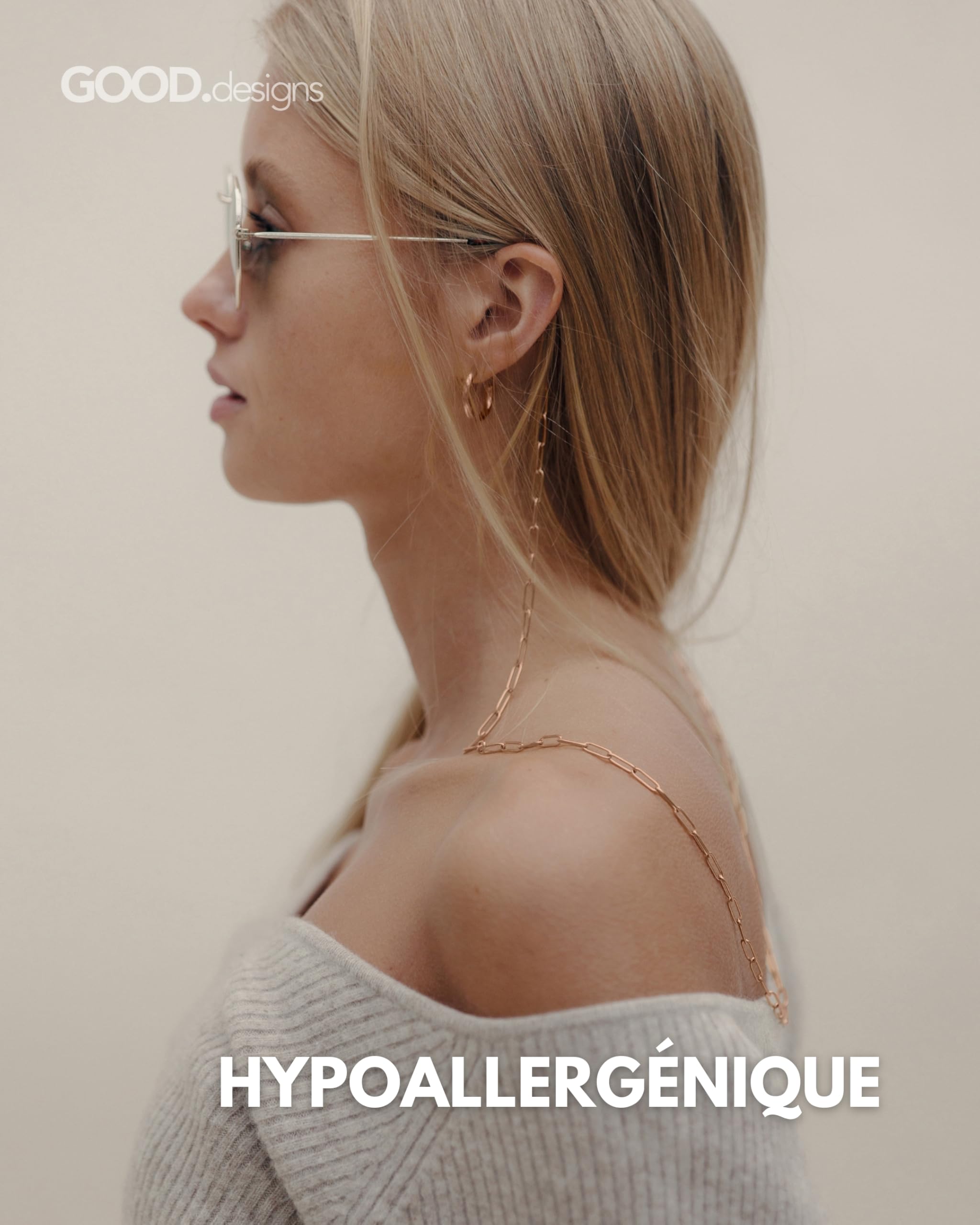 GD GOOD.designs Chaîne à Lunettes Femme (75 cm) Résistante à l’Eau | Chaîne pour Lunettes en Or, Argent ou Or Rose | Cordon à Lunettes en Acier Inoxydable pour Lunettes de Soleil