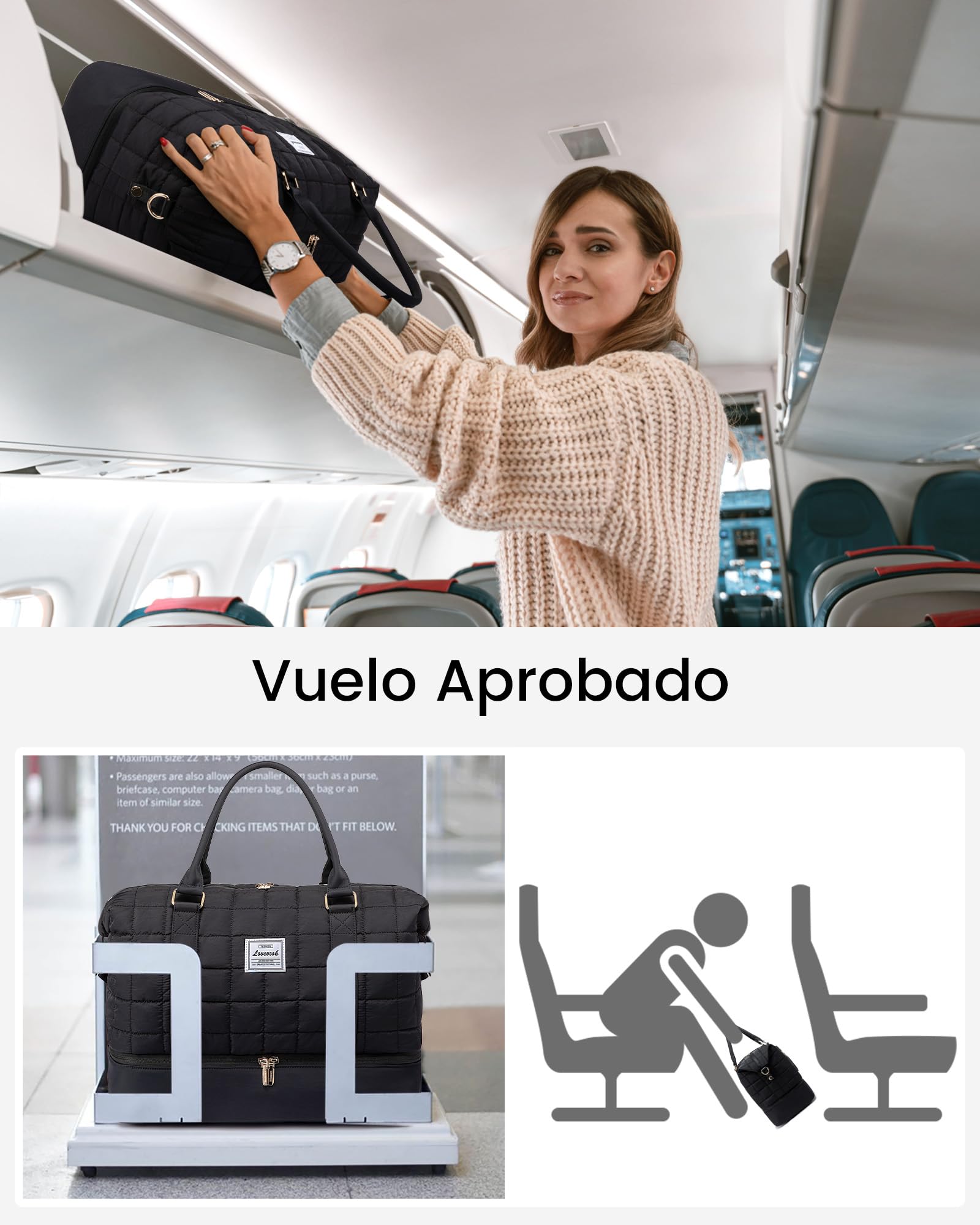 LOVEVOOK Grande Bolsa de Viaje Mujer con Compartimento para Zapatos, Bolso Viaje Maternidad Hospital, Bolsa Fin de Semana Mujer Bolsas Gimnasio Deporte Travel Gym Bag
