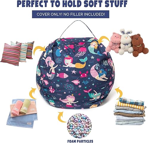 Miniatura 4 de LOLOMLO Funda para puf de almacenamiento de animales de peluche, para niños, mantas, toallas, puf (solo funda), sofá de lona con cremallera YKK,