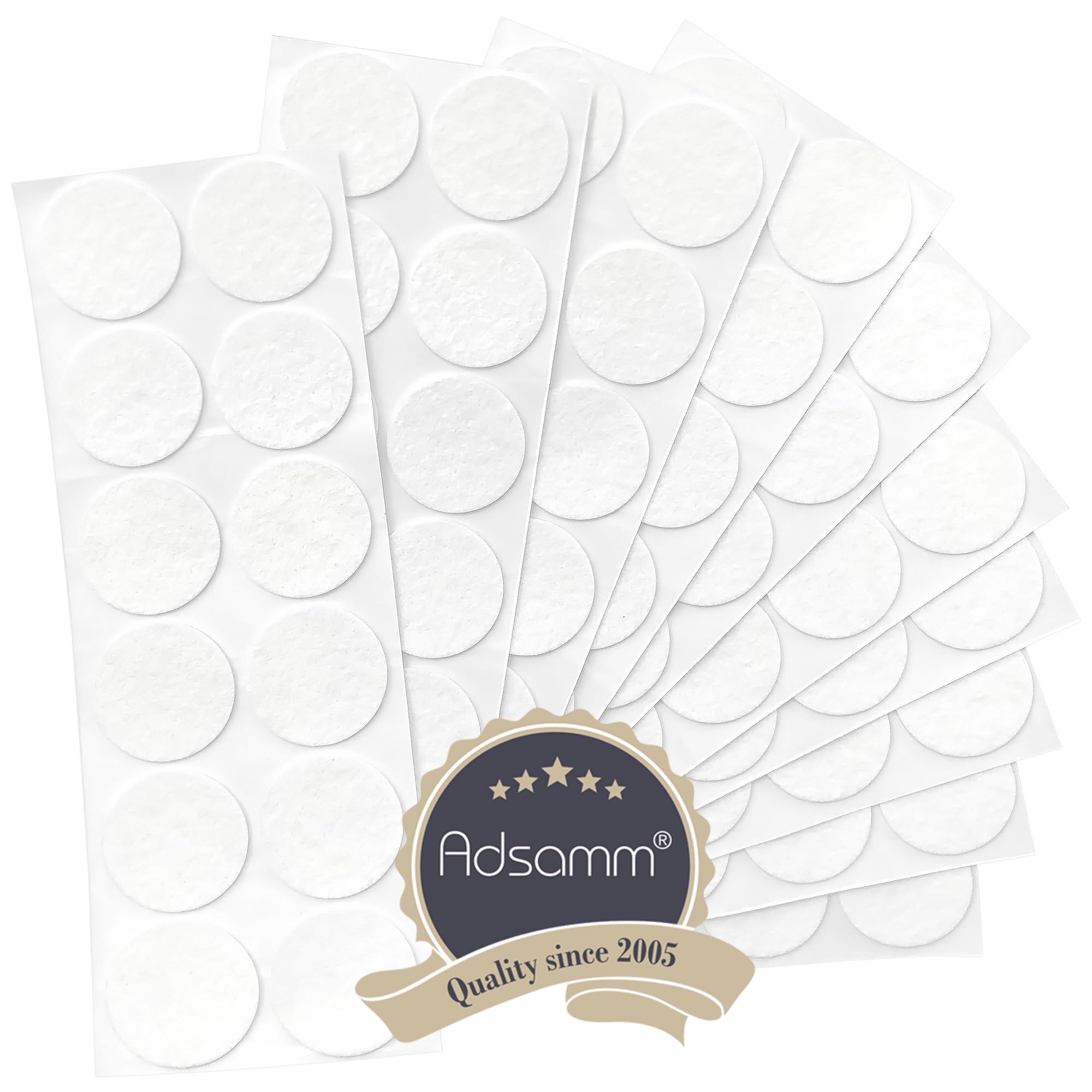 Adsamm® / 120 x Almohadillas de Fieltro/Ø 40 mm/Blanco/Redondo/Protectores de Suelo para Patas de Mueble/Auto-Adhesivos/con Grosor de 1,5 mm de la máxima Calidad