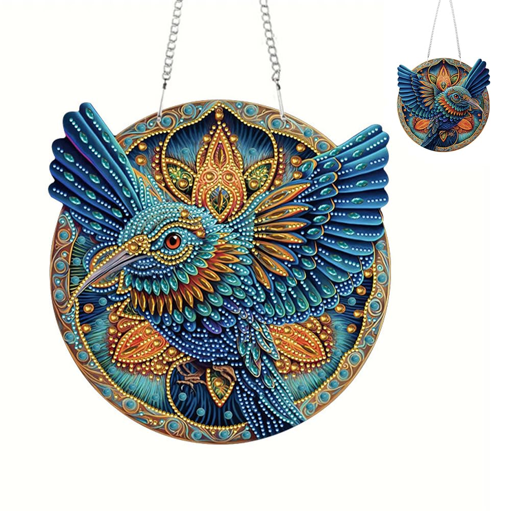 Diamond Art Suncatcher Kits -Crystal Gem Paint by Number Hanging Ornaments for Windows, Garden & Home Decor, DIY Wind Chime Craft for Adults(Hummingbird)