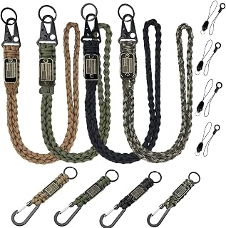 8 Pcs Paracord Lanyard with USA Flag, Heavy Duty Parachute Rope Keychain, Outdoor Lanyard with Carabiner, Wrist Braided Strap for Men, Keys, Camera, Whistle, Wallet, ID Card Badge Holder