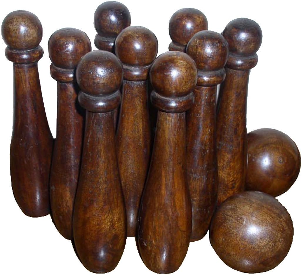 Treasure Gurus Rustic Colonial Wooden 9 Pin Bowling Game