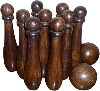 TG,LLC Treasure Gurus Rustic Colonial Wooden 9 Pin Bowling Game