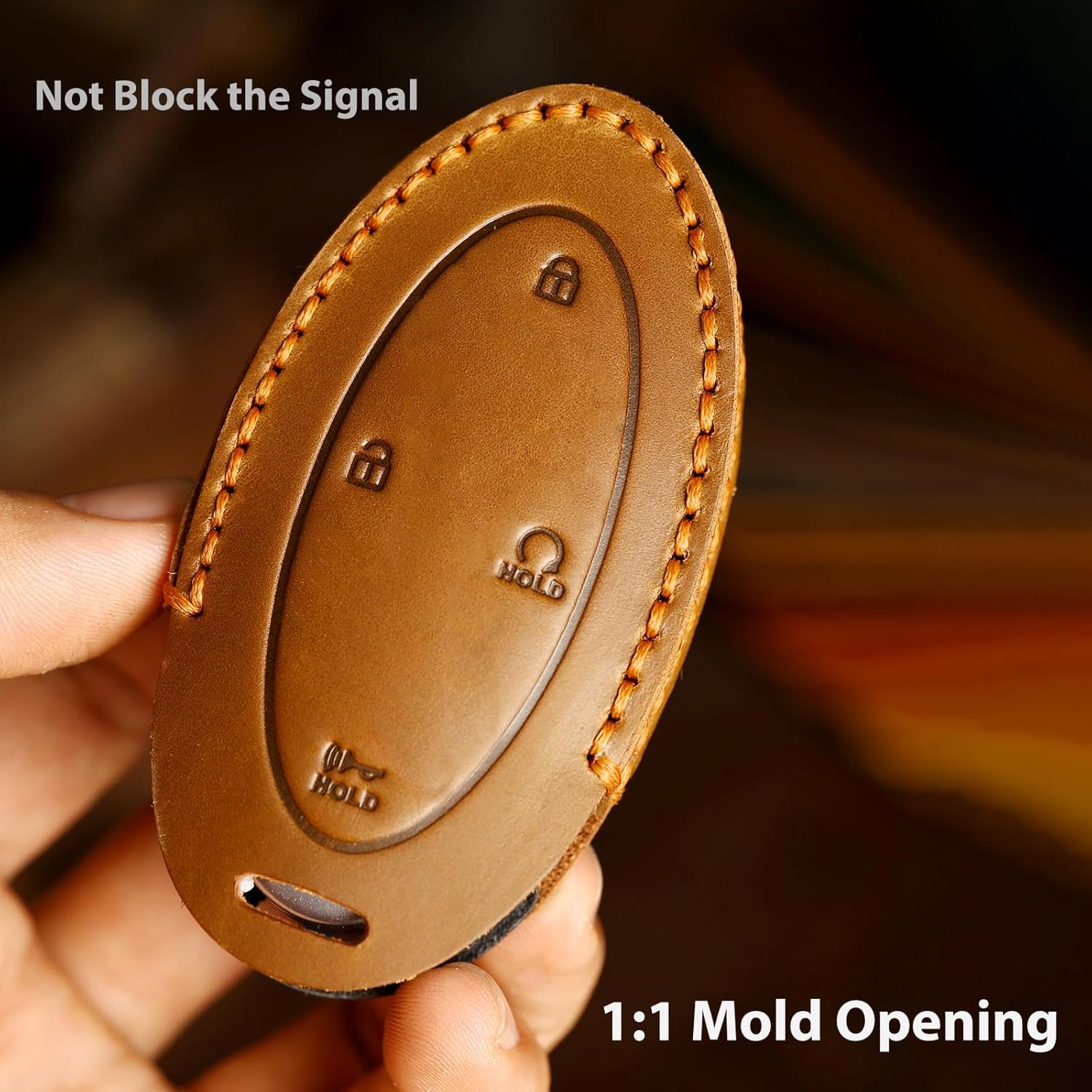 Leather Key Fob Cover, Compatible with 2023 2024 2025， No Screw Design Key Holder Protector (7 Button, Black) - Image 5