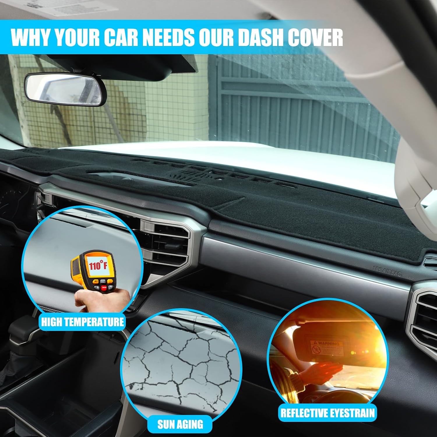 Car Dashmat Dash Mat Compatible with Toyota Tundra 2022 2023 2024 2025 Polyester Car Dashboard Cover Sun Shade Pad Anti-Slip Dash Board Accessories (Black)