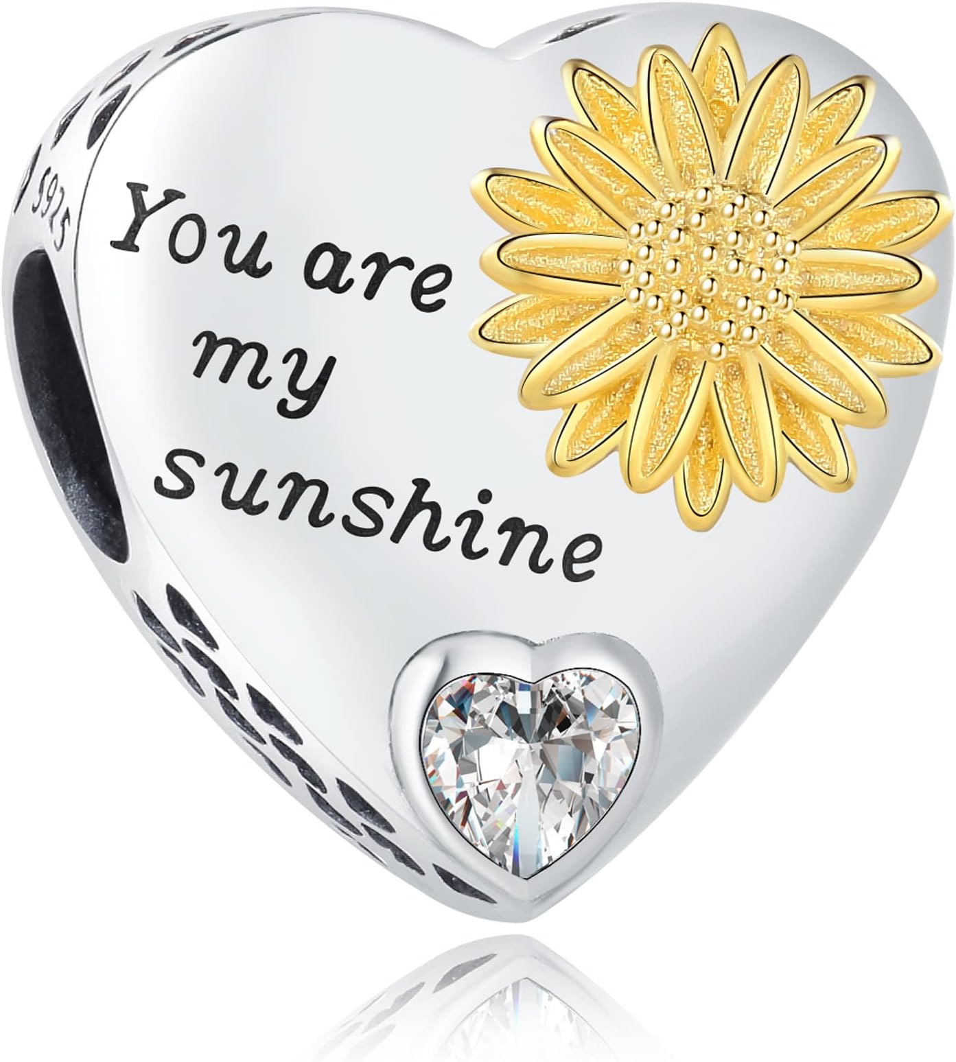 - 925 Sterling Silver Sunflower Charms Fit Pandora Charms Bracelet Forever In My Heart Fit Wife Mother's Day Christmas Birthday Gift