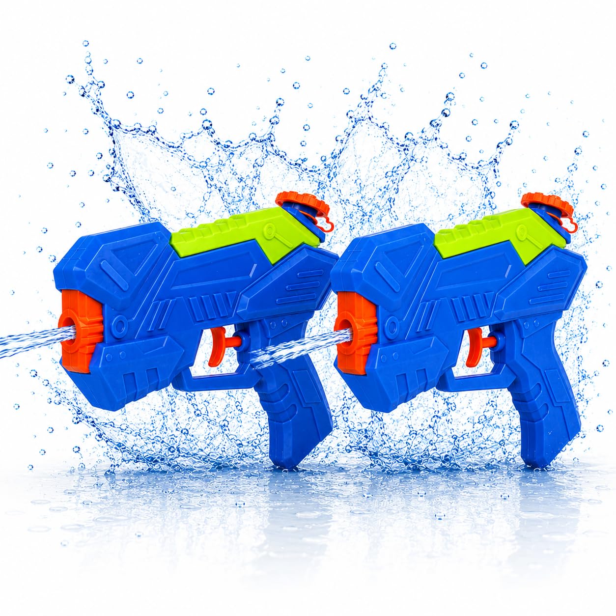 Splash Squad Twin Pack Water Blasters 250ml Tank 7M Range Manual Trigger Water Guns Water Pistols for Kids Garden Beach Pool Summer Toys Blue - 20cm