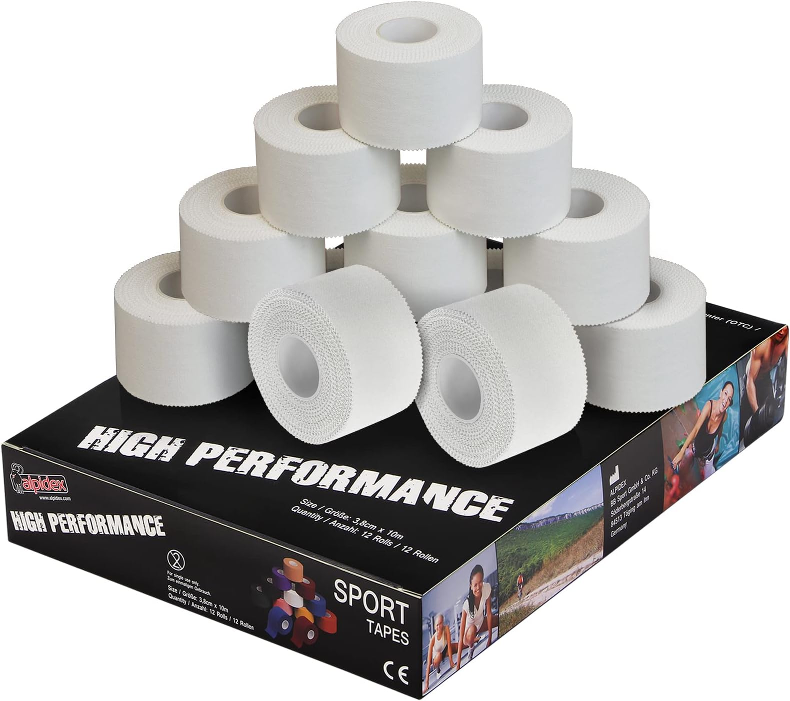 12 x Sports Tape 10 m x 3.8 cm Many Colours Zinc Oxide Finger Tape Tearable Skinfriendly Handball Football Volleyball Rugby