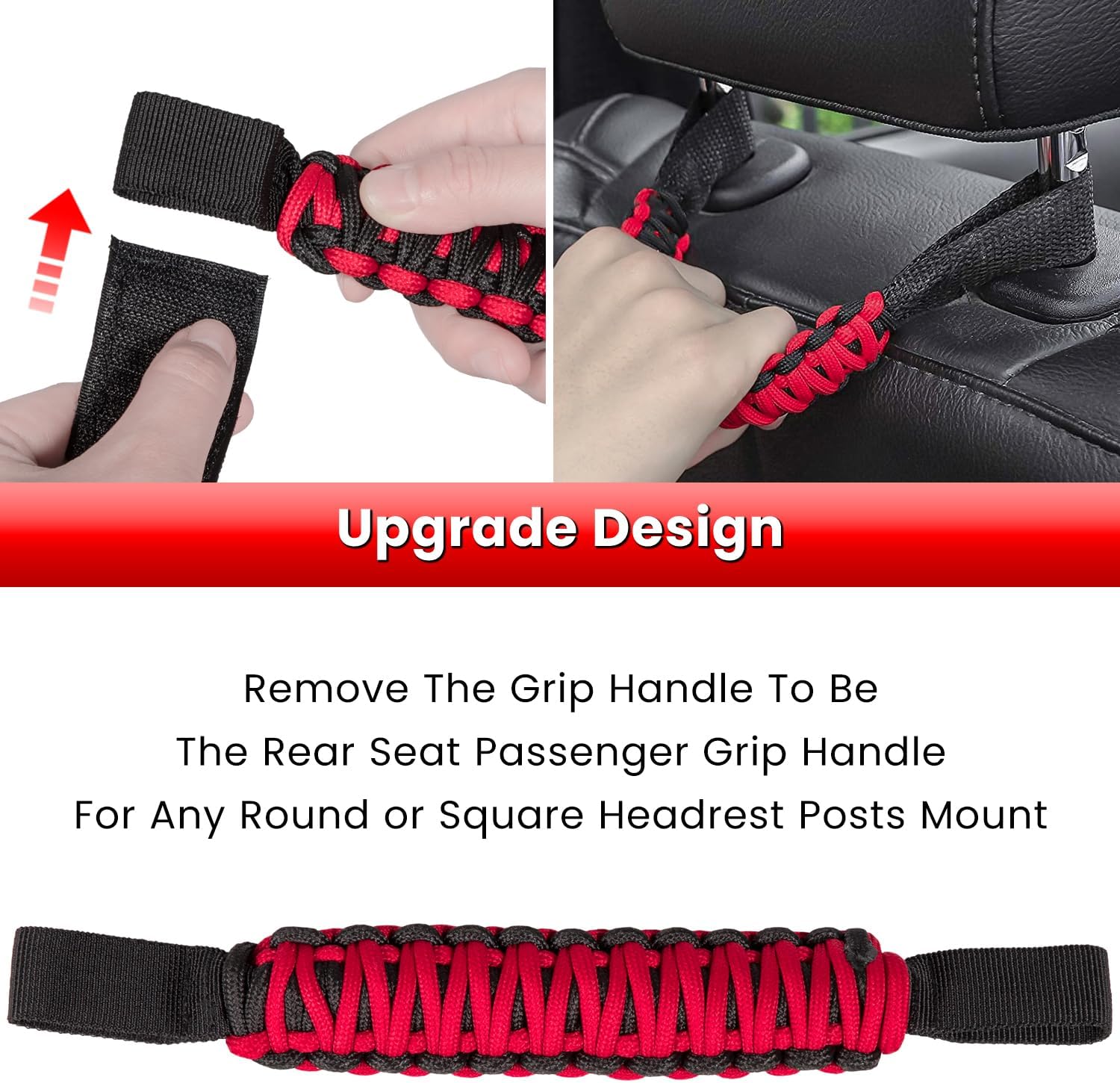 4 x Roll Bar Grab Handles Grip Handle for Jeep Wrangler JK JKU JL JLU TJ YJ Sports Sahara Freedom Rubicon Unlimited Gladiator JT 1955-2023 UTV ATV Premium 550 Paracord Interior Accessories (Red)