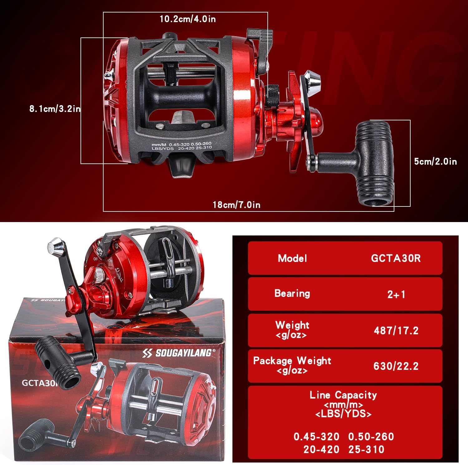 Sougayilang Conventional Level Wind Fishing Reel,Inshore Surf Trolling Reel for Catfish, Musky, Bass for Freshwater Saltwater