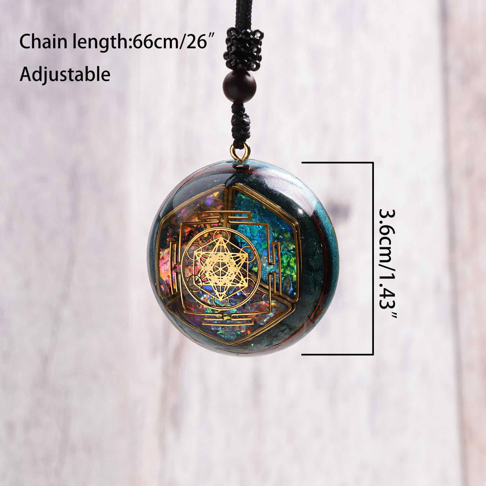 Da Piao Liang Sacred Geometry Orgone Pendant Necklace with Metatron's Cube & Mandala Design - SBB Copper Wire Energy Amulet, Black Adjustable 26-Inch Cord Chain for Spiritual Healing