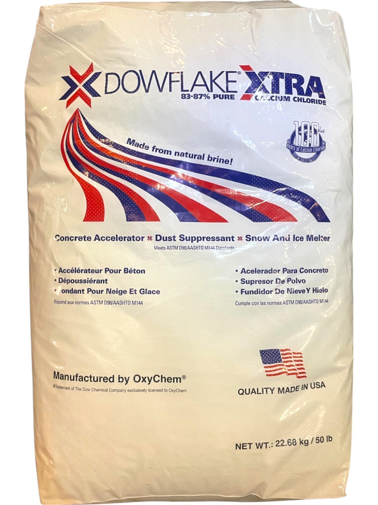 CHEMSTREAM DowFlake Xtra | Calcium Chloride Flake Ice Melt | 83-87% Pure | Safe for Driveways, Sidewalks and Concrete | Dust Suppressant | Concrete Accelerator | 50 Pound Bag