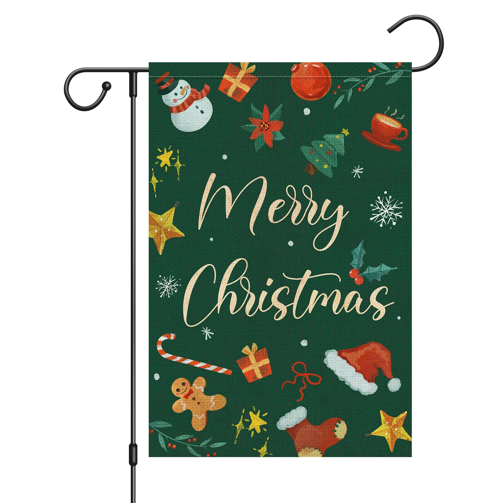 Louise MaelysMerry Christmas Garden Flag 12x18 Double Sided, Burlap Welcome Christmas Tree Winter Yard Flags for Xmas Outside Outdoor Decoration (ONLY FLAG)