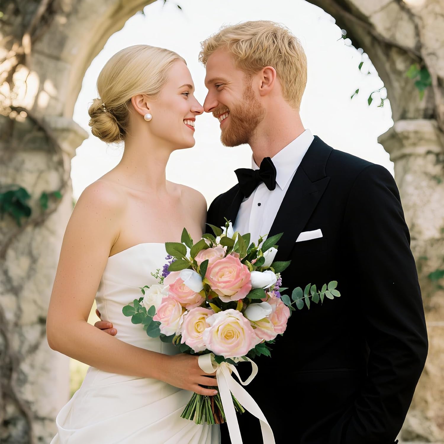 26"5Pcs Silk Roses Bouquet-Sunlight Color Changing Roses Artificial Flowers,Fake Rose Flower Long Stem for Arrangement Wedding Centerpiece Home Valentines Day Decor (Turns From White to Red)