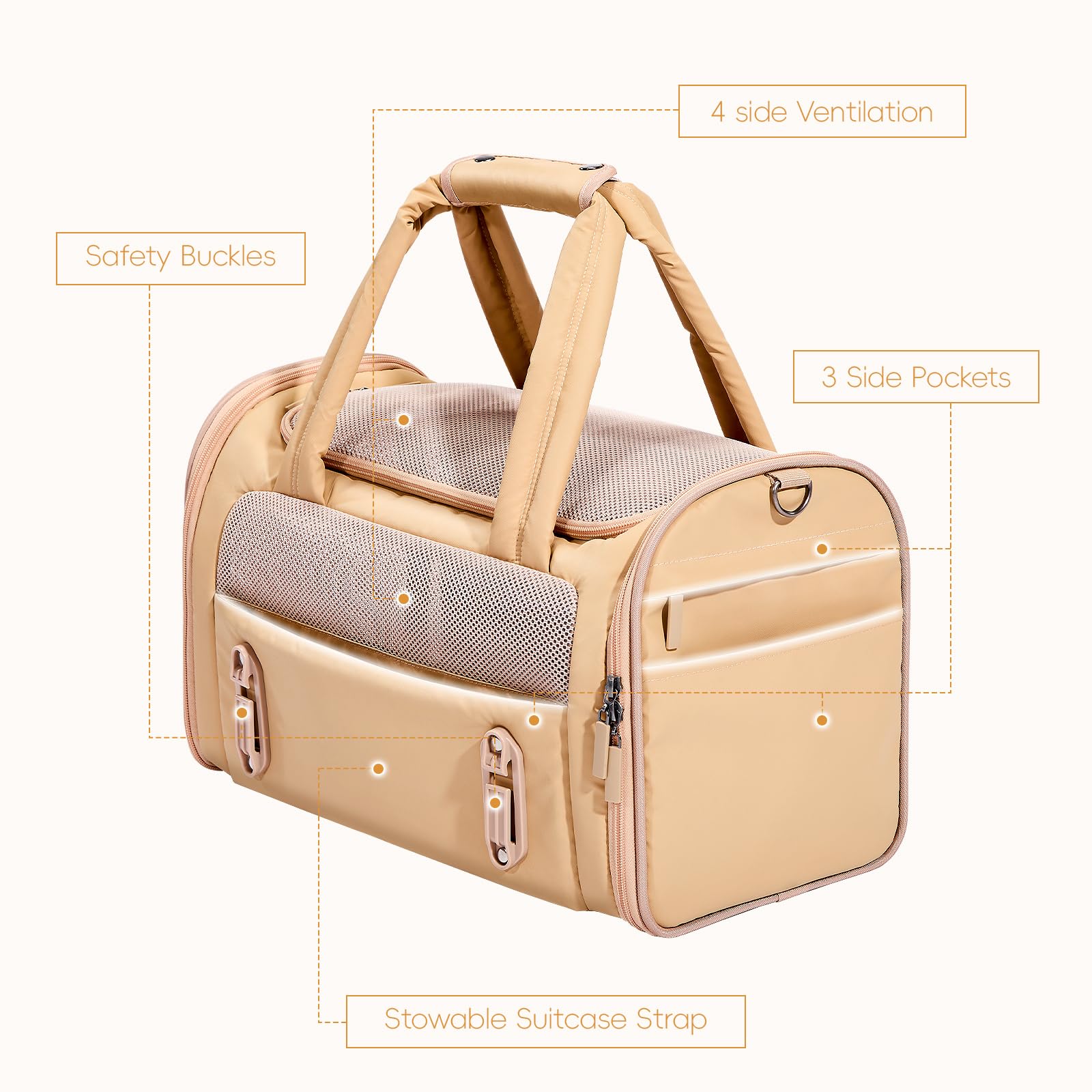 A 4 Pet Transportín para gatos aprobado por aerolíneas, plegable, de cuero impermeable | Hebillas de coche patentadas, almohadilla antiadherente lavable, malla antiarañazos, 3 bolsillos