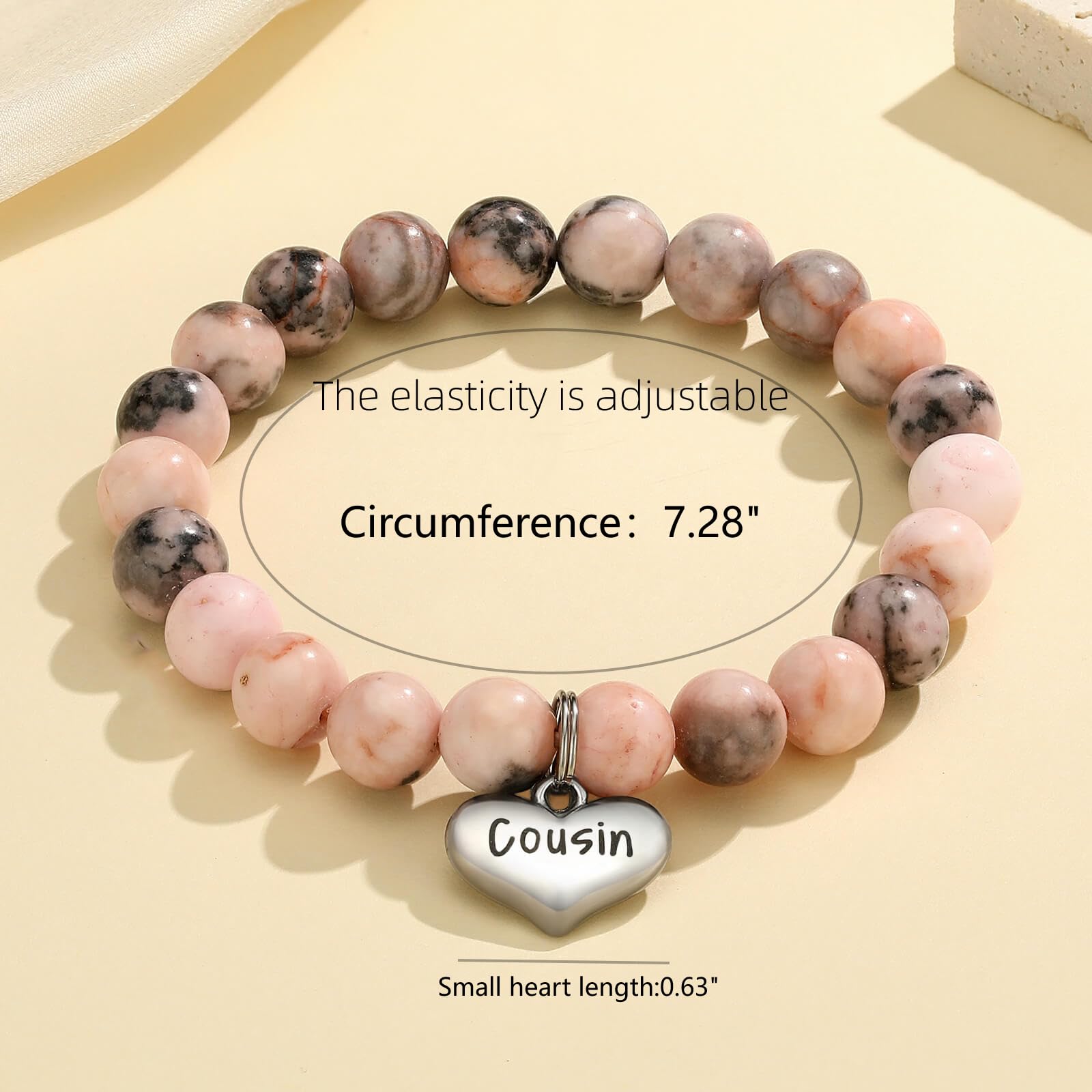 MIXJOY Inspirational Gifts for Women, Heart Charm Pink Elastic Beads Bracelet, Positive Affirmations Get Well Soon Gifts