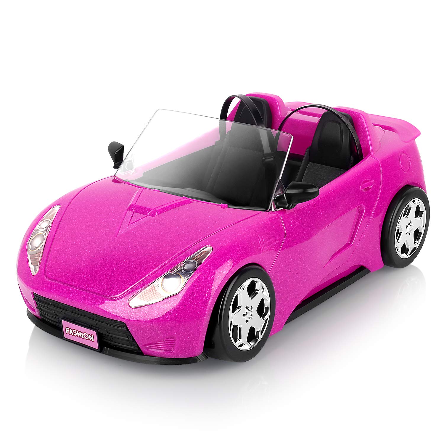 Convertible Car for Dolls (Great for Barbie Dolls), Glittering Magenta Convertible Doll Vehicle with working Seat Belts
