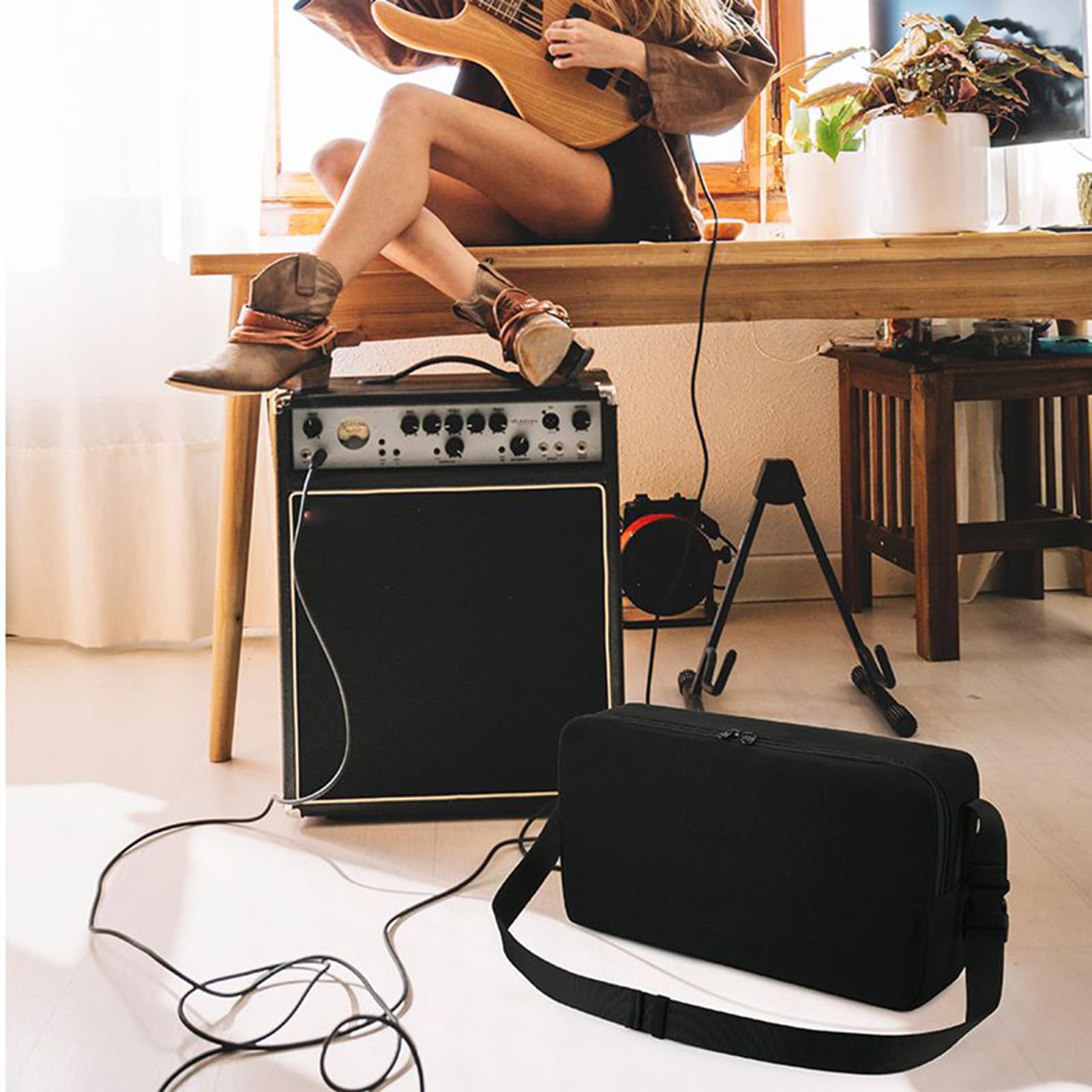 Generico Borsa Porta Supporto Chitarra | Custodia Impermeabile,Organizzatore Attrezzatura Musicale con Tra colla per Escursionismo Campeggio Scuola Viaggio Palco