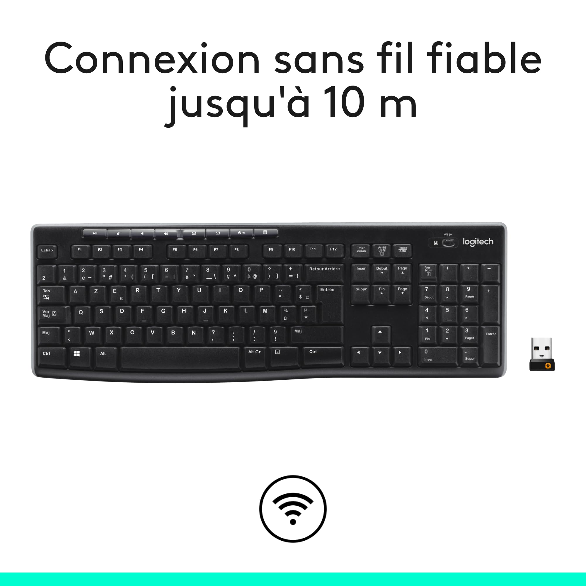 Logitech Wireless Frances Keyboard K270 Inalambrico, Noir, 3.20 x 45.00 x 16.00 cm