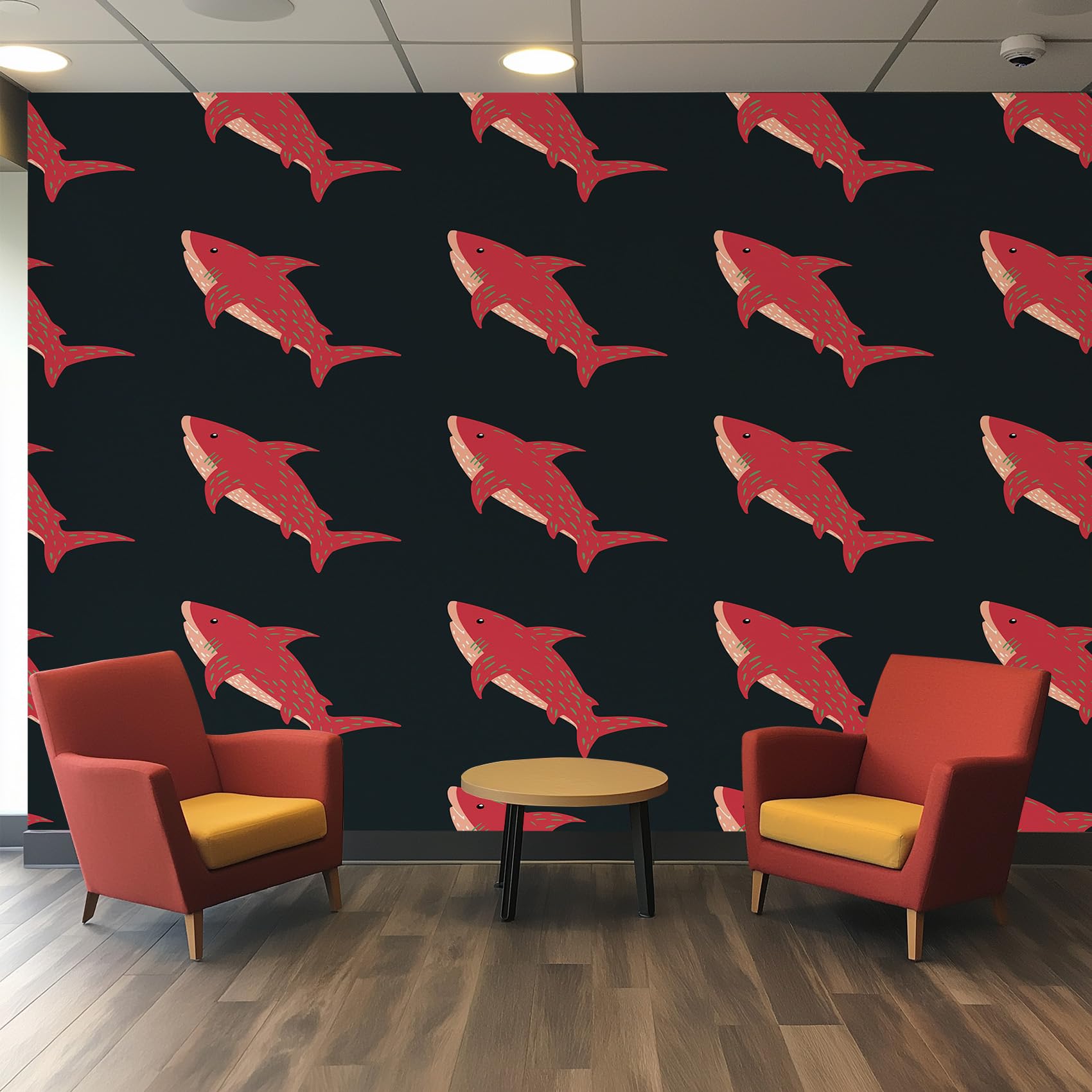 Papier peint panoramique requin rouge noir 300x210 cm