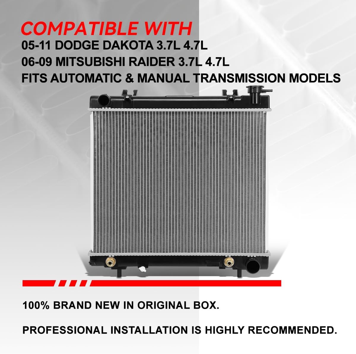 Auto Dynasty Radiator Compatible with 2005-2011 Dodge Dakota Mitsubishi Raider 3.7L 4.7L AT MT, DPI 2883 Factory Style 1-Row Cooling Radiator, Aluminum Core