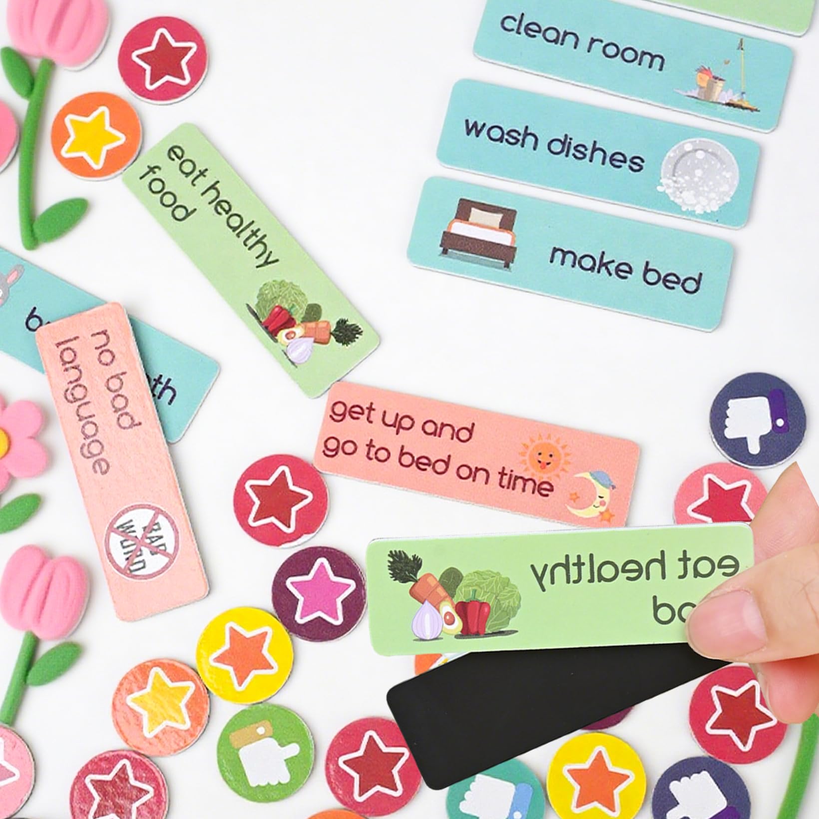 Lavagna magnetica per ricompensa per bambini, lavagna magnetica con 15 compiti e 70 magneti a stella e 70 pollici di altezza, lavagna premiata per bambini, Family Plan, Montessori Lavagna