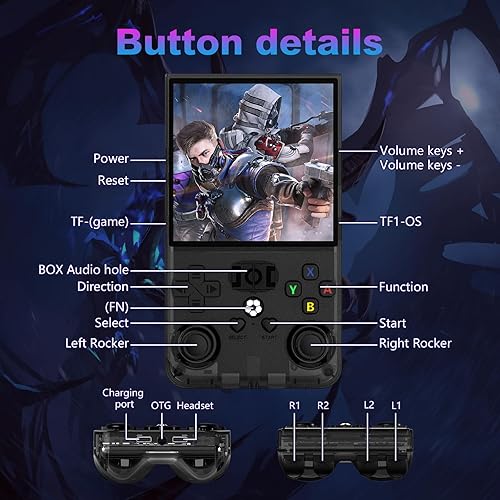 Miniatura 7 de R36MAX - Consola de juegos de mano retro, pantalla IPS de 4.0 pulgadas 720 x 720, juego clásico integrado, sistema Linux portátil de código abierto,