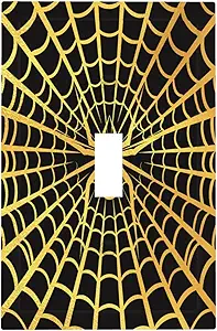 Decorative Switch Plate Covers Black Background with Golden Spiderweb Spider 1 Gang Light Switch Cover Plate Single Toggle Wall Plate Outlet Covers Wall Plate Faceplate for Home Decor