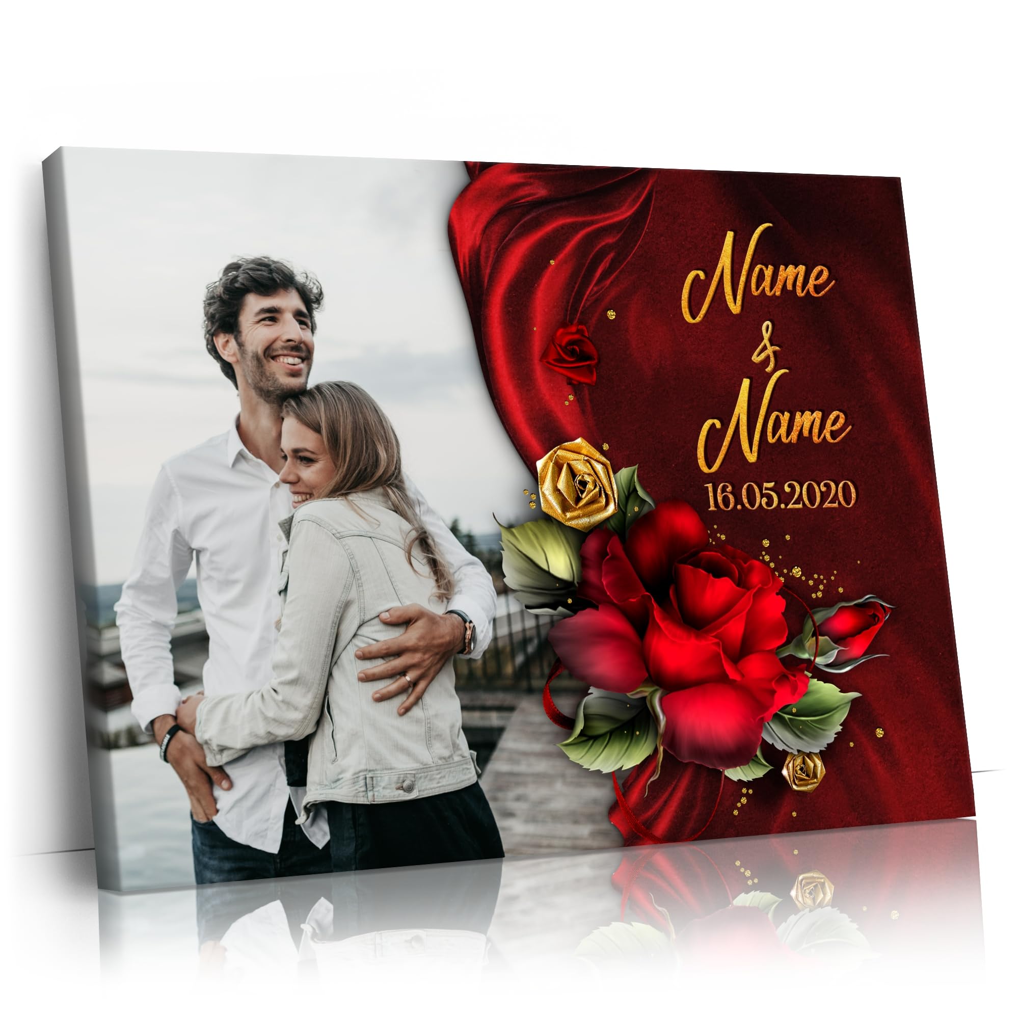 Liebesleinwand | Leinwand mit Foto, Namen und Datum | Wandbild gestalten eigenes Foto, Jahrestag Geschenk für Frauen und Männer | Geschenk der Liebe