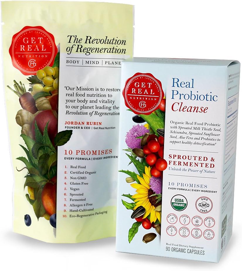 Real Probiotic Cleanse - 90 Organic Capsules - Get Real Nutrition by Jordan Rubin - Milk Thistle - Schisandra - Sunflower - Aloe Vera