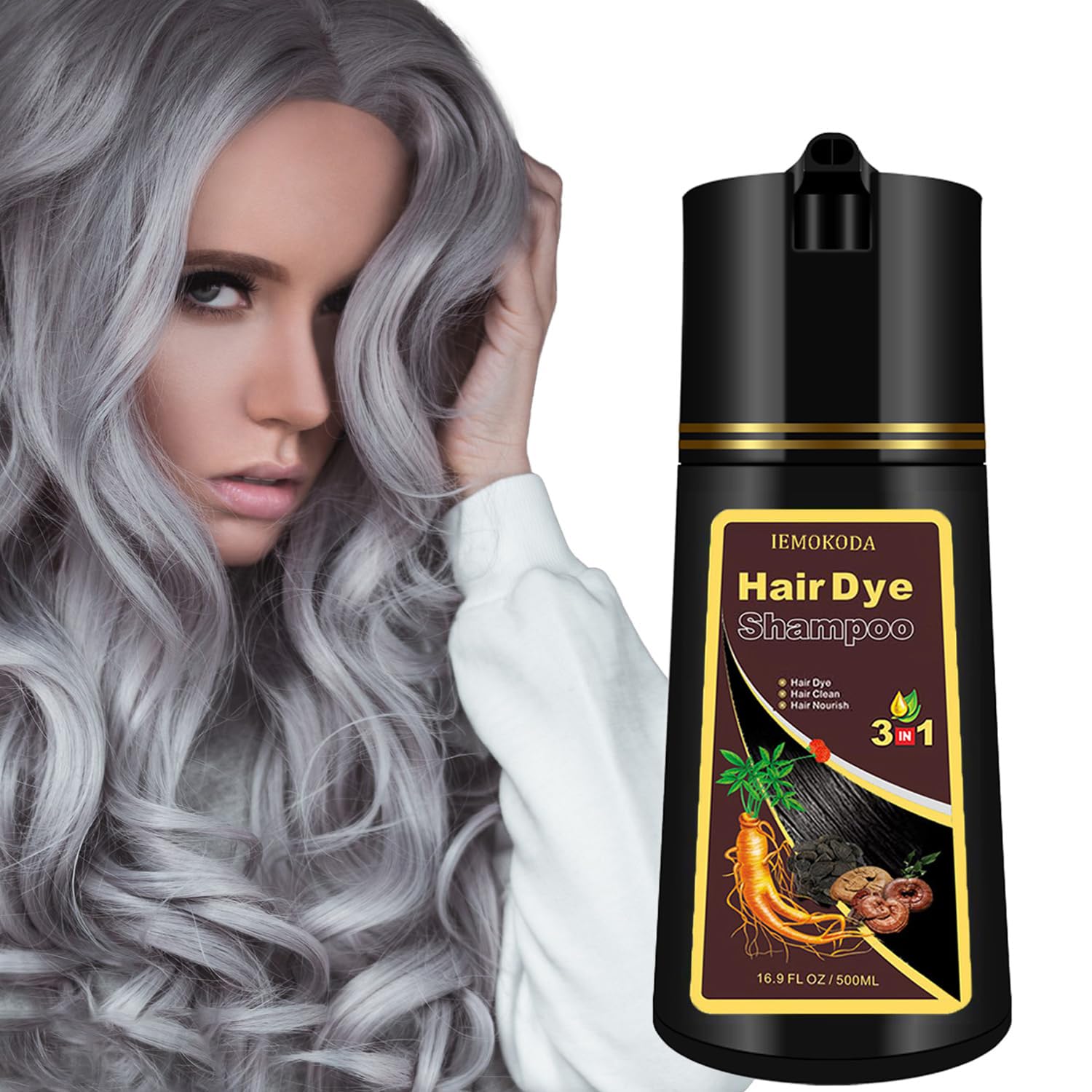 Fvquhvo Silver Gray Hair Dye Shampoo, Hair Color Shampoo for Women Men, Silver Hair Shampoo, Champu Para Canas, Works in Minutes, Long Lasting Natural Color, Easy to Use, 16.90 Fl Oz