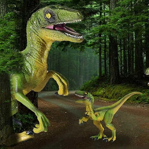 Miniatura 3 de JR PARK 2 juguetes de dinosaurio, figura de acción de dinosaurio verde de velociraptor grande de 15.5 pulgadas, juguetes de dinosaurios realistas,
