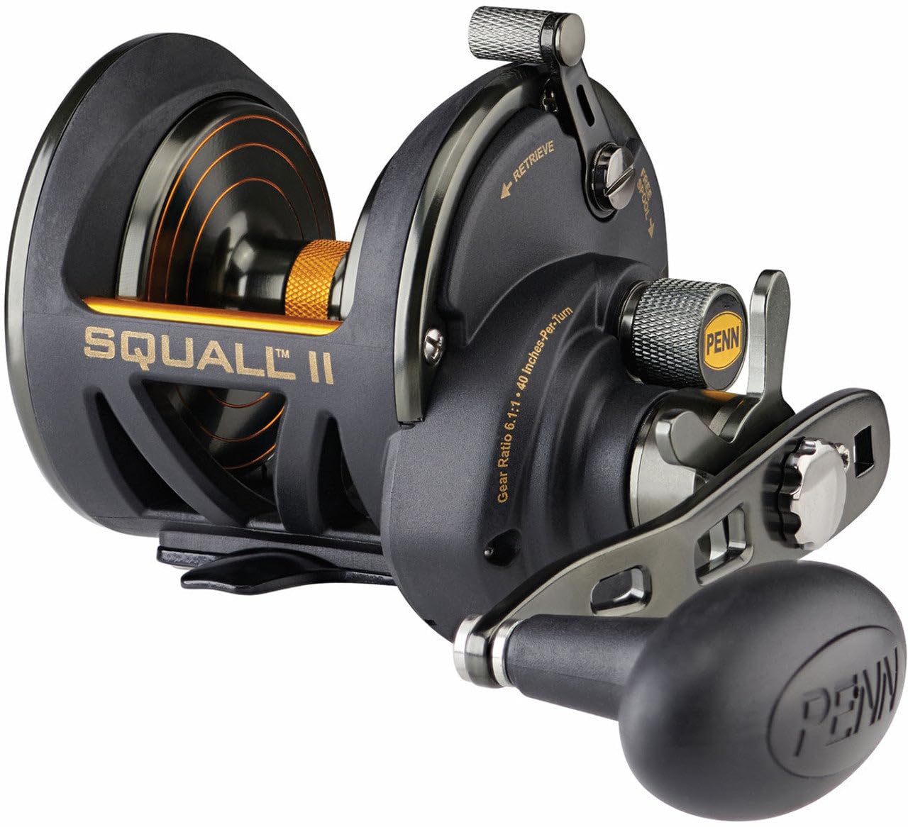 PENN Fishing Penn Squall II Star Drag Conventional Fishing Reel, Black Gold (SQLII25NSDLH)