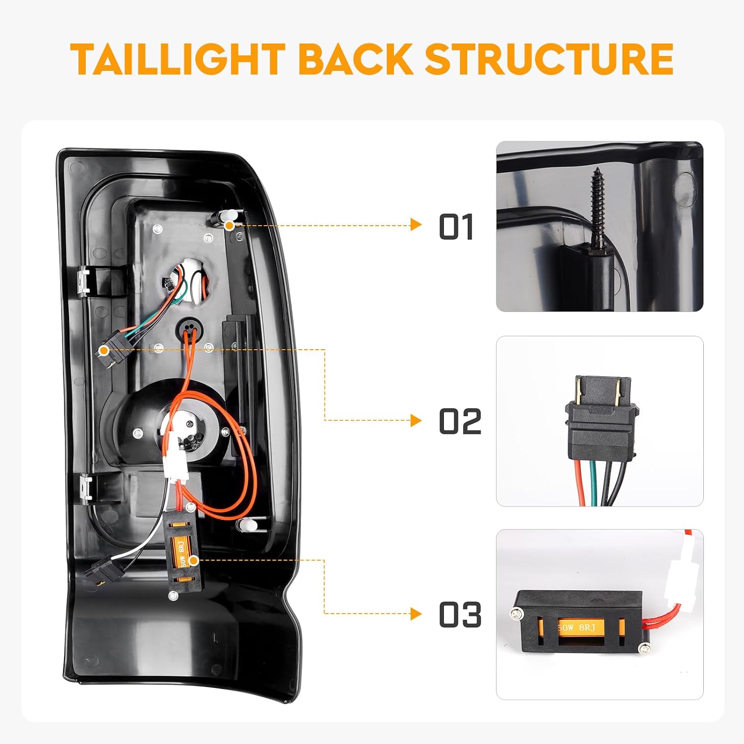 LED Tail Light Fit for Ram 1500 1994-2001, for Ram 2500 3500 1994-2002, Driver and Passenger Side Taillights, Rear Taillight Assembly, Smoke Lens