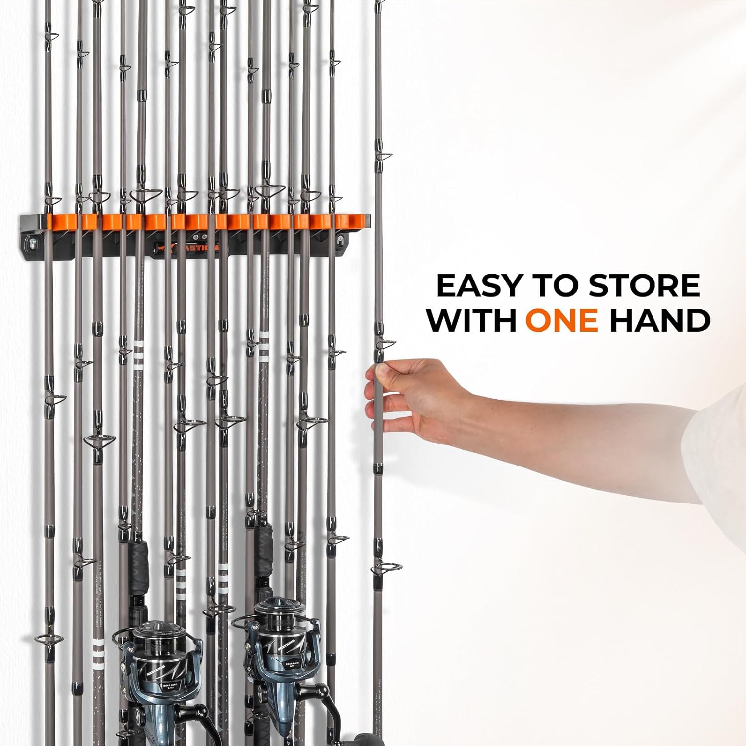 KastKing V15HD Heavy Duty Vertical Fishing Rod Holder – Wall Mounted Fishing Rod Rack, Store 15 Large Rods or Fishing Rod Combos in 18 Inches, Great Fishing Pole Holder and Rack, 2 Packs