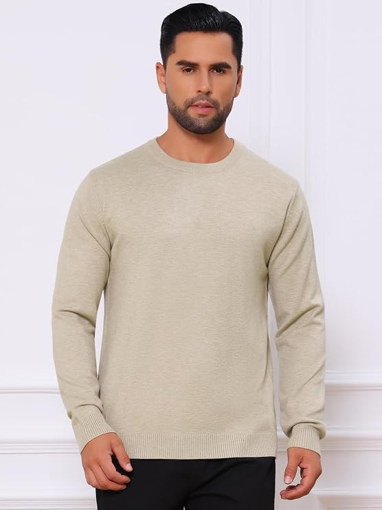 Men's Classic Solid Color Crew Neck Long Sleeve Soft Knit Pullover Sweater