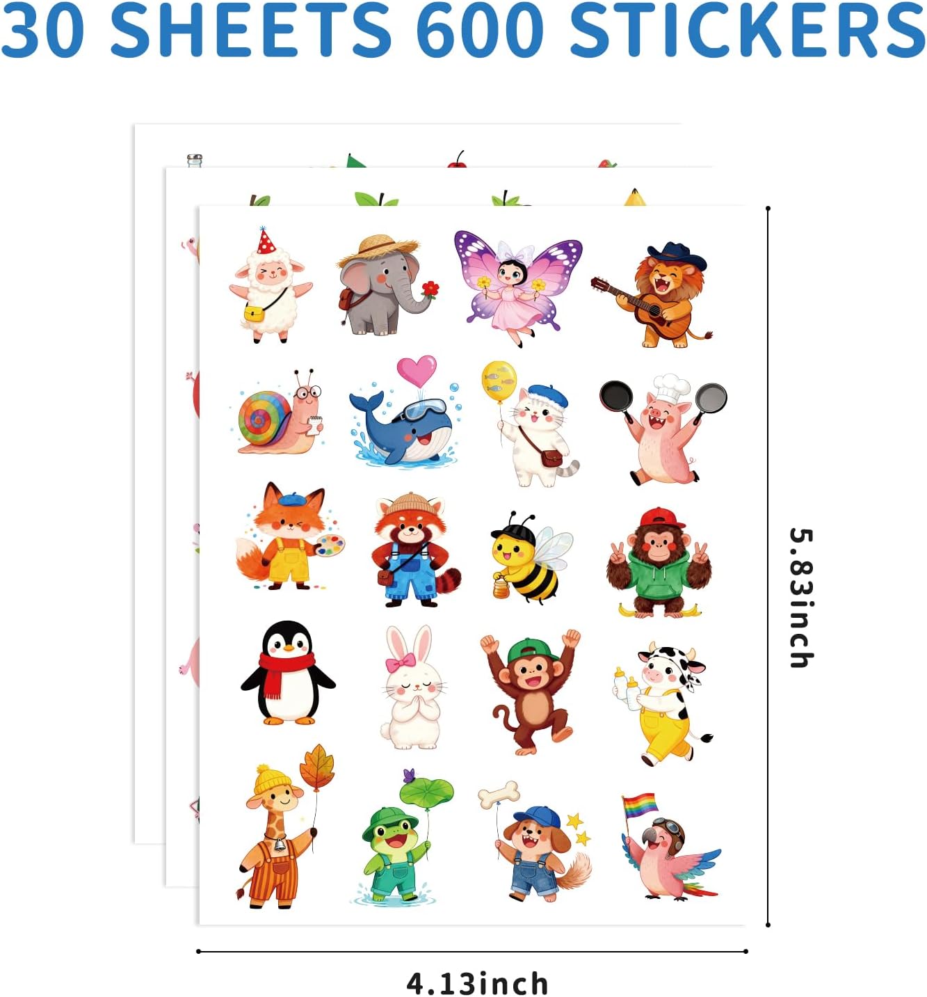 600 Pcs Animal Fruit Food Stickers for Kids, Cute Stickers 30 Sheets for Boys, Girls, Party Favors, Classroom, Prizes for Kids - Image 2