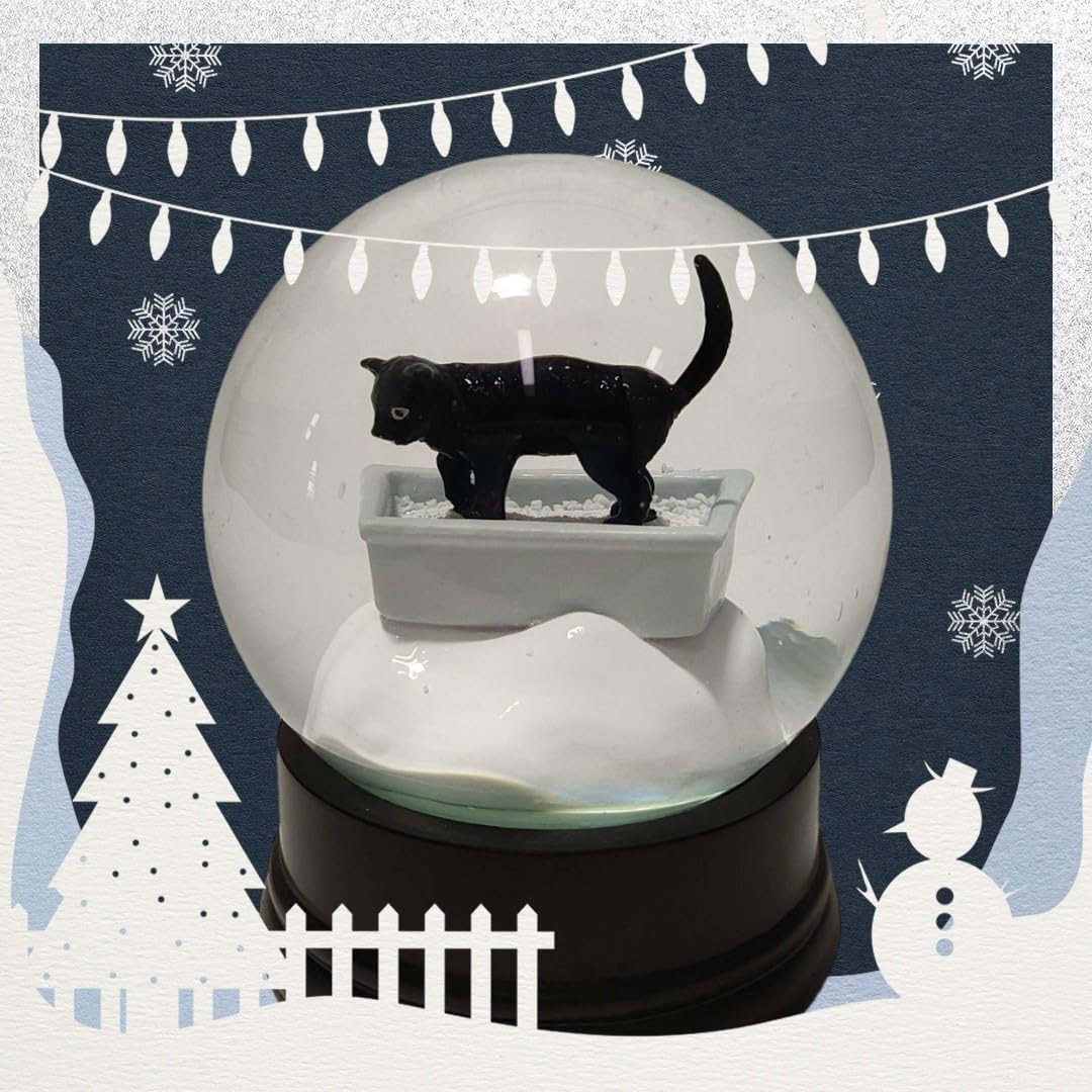 Cat Litter Snow Globe - Kitty Snow Globe - Gift for Cat Lovers, White Elephant, Christmas Idea - Black Cat - Funny - Kitten