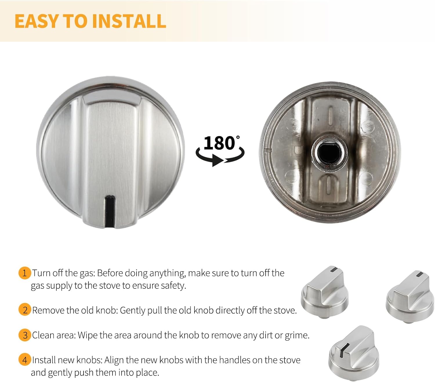 Allstare WB03X29354 Stove knobs Replacement for GE Stove Parts Stainless Steel Gas Cooktop Knobs PGP7030SL1SS PGP7036SL1SS GE Cafe Range Parts Burner Control Knob Oven Knobs 5 Pcs